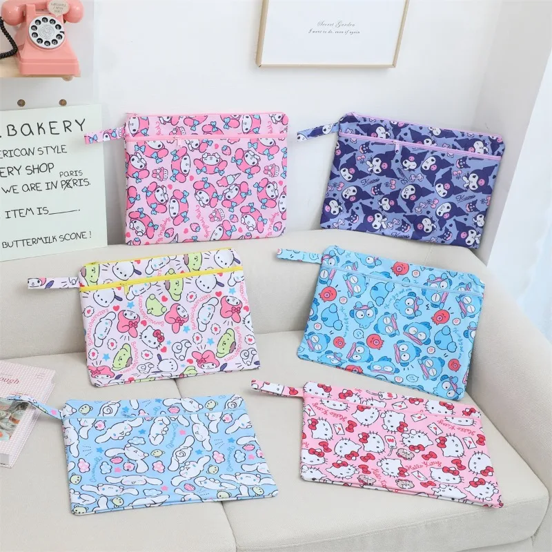 

New Cartoon Sanrio Kuromi Double Layer Zipper File Bag Data Bag Hello Kitty Large Capacity Kuromi Student Textbook Organizer Bag