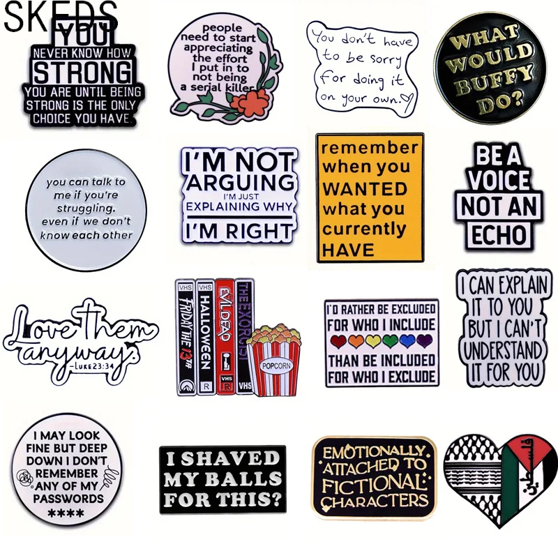 SKEDS Fashion Creative Words Brooch Badges For Women Men New Jacket Coat Backpacks Pin Accessoris Buckles