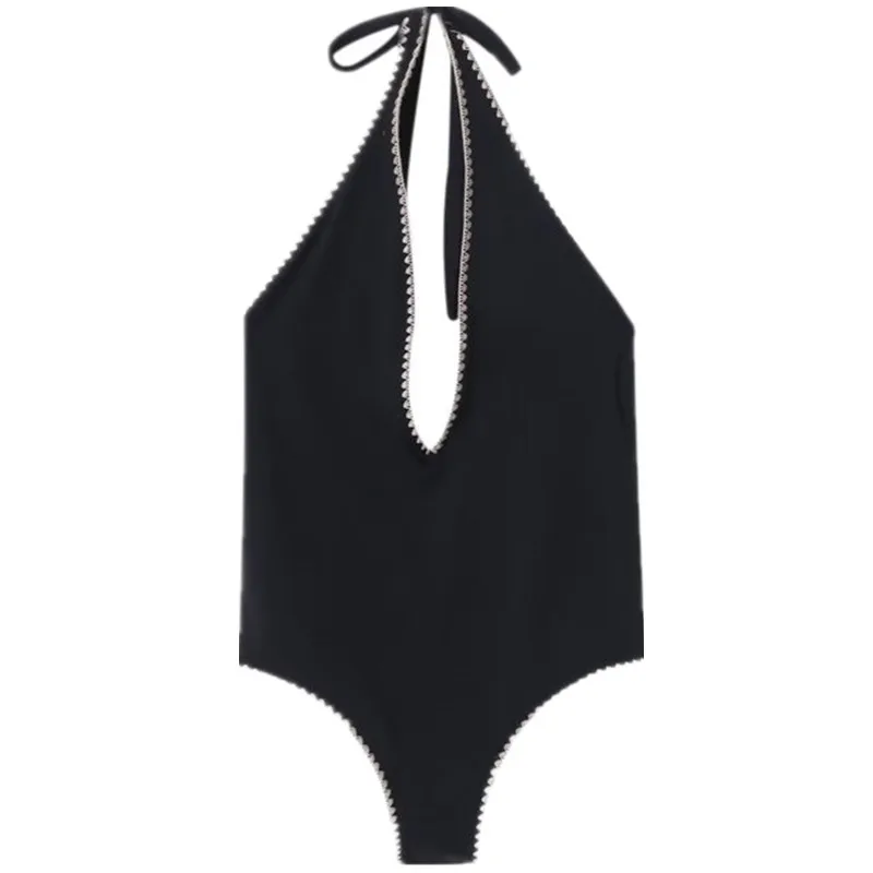 Nuovo 2024 Costume intero da donna Neline Cuciture decorative Estate Faionable Versatile a vita media Pantaloni ortodontici Poliestere