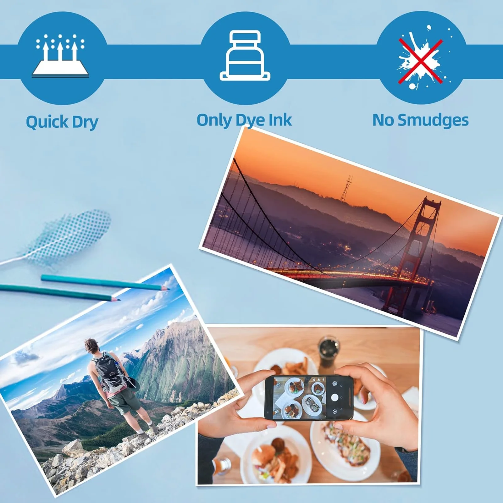 HUSPER 180Gsm Glossy Photo Paper Single-Sided 4x6 Inch 100 Sheets 102x152mm Compatible with Inkjet Printers Grey Back