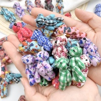 10pcs Mini Joint Bears Plush Keychain 4.5-3.5cm Cartoon Floral Plaid Bear Doll Stuffed Toy Bag Pendant Kids Christmas Party Gift