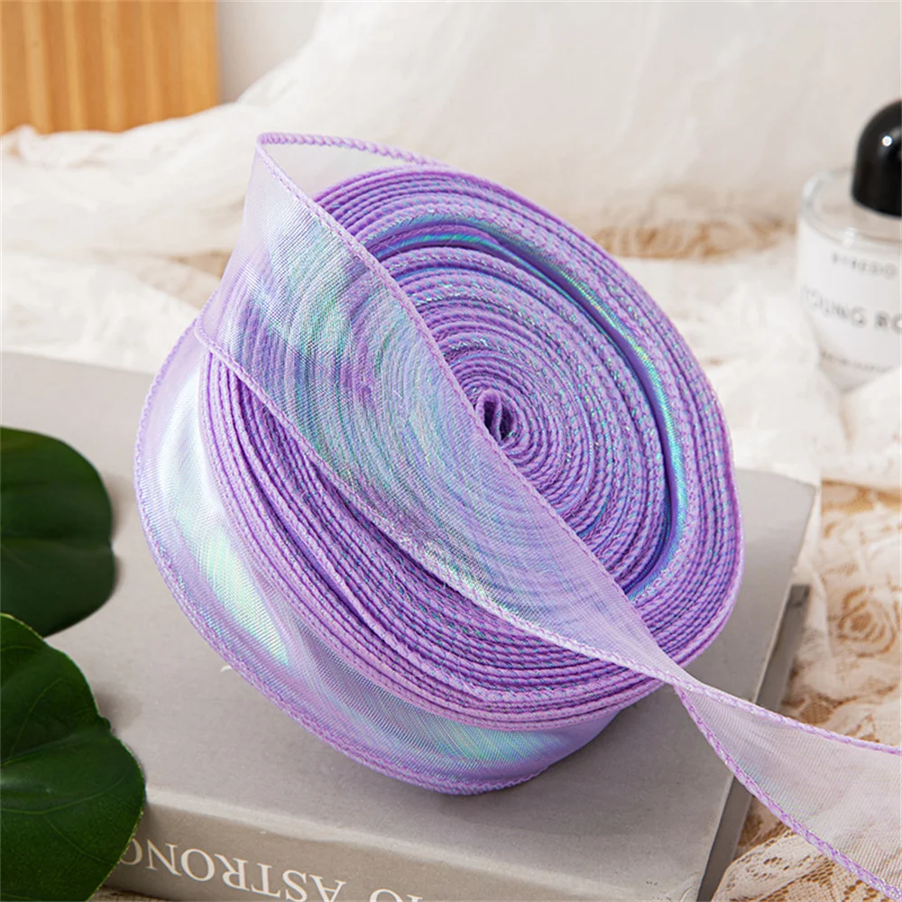 50Yards 4mm Regenbogen Fischschwanz Garn Bänder Welle Rand Organza Spitze DIY Bouquet Verpackung Bogen Material Hochzeit Dekorationen Stoff