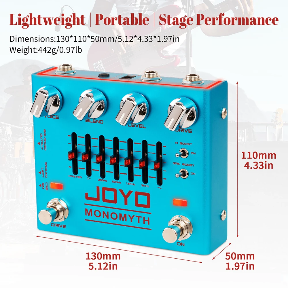 JOYO R-26 MONOMYTH Bass Preamp Pedal Overdrive Amp Simulator Effect 6 Band EQ Gain Boost Bass Guitar Pedal Low Noise view 5