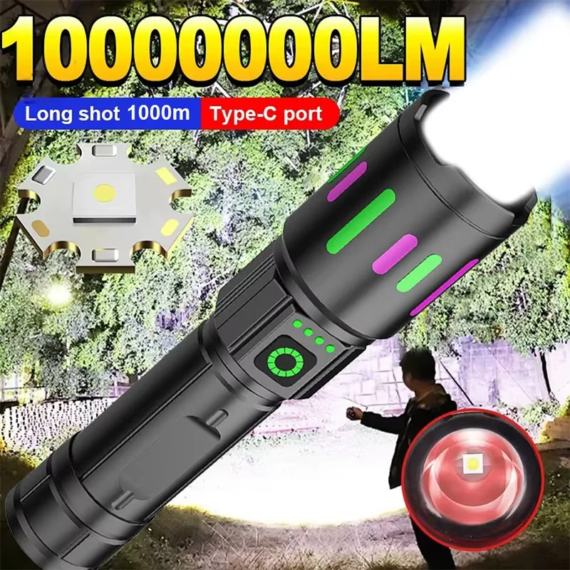 

2025 Most Powerful LED Flashlight Rechargeable LED Flashlights High Power Zoom Torch Light Long Range Tactical Lantern Camping