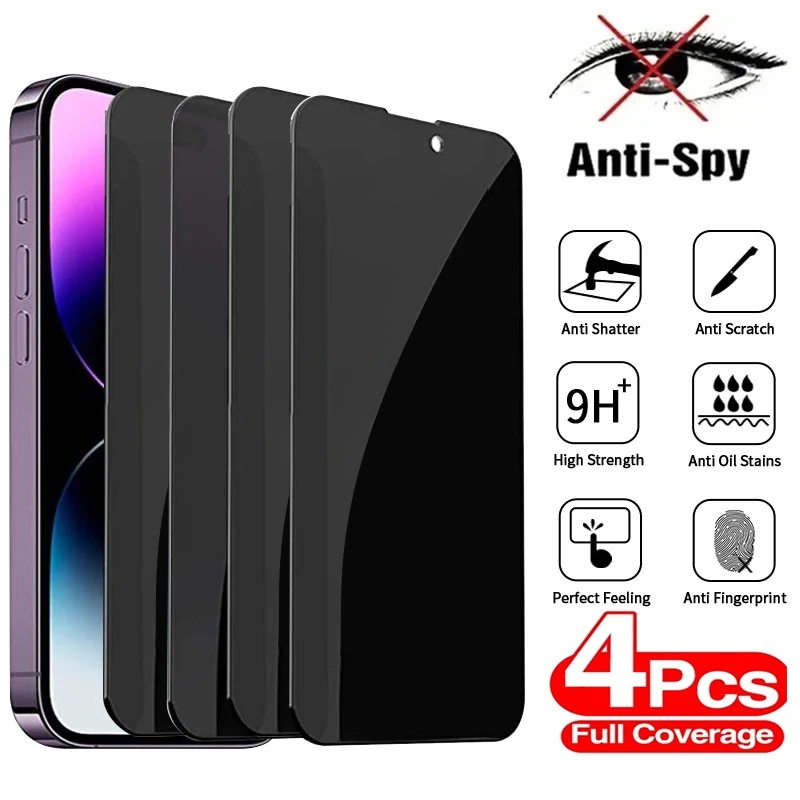 4PCS Privacy Screen Protectors For iPhone 15 13 11 12 14 Pro Max Mini Anti-spy Tempered Glass For iPhone X XS Max XR Glass