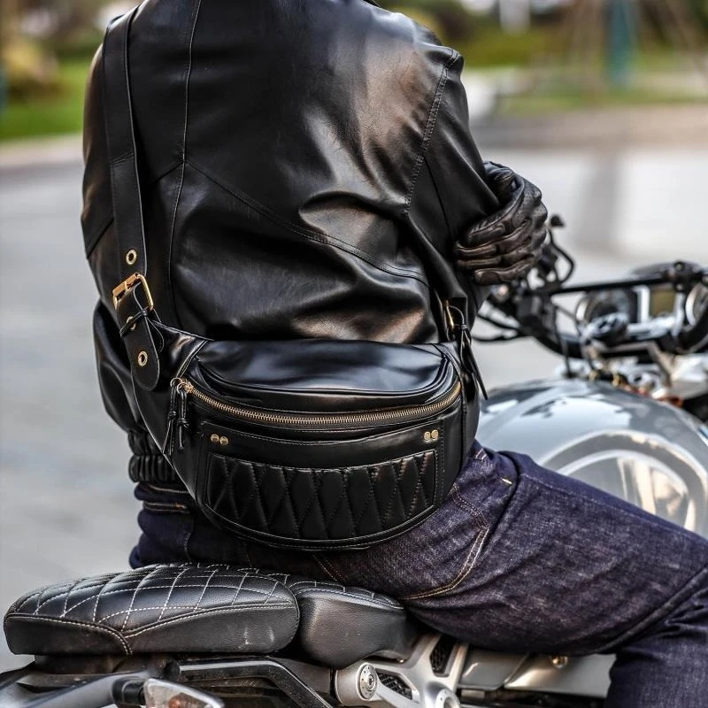 Knight Crossbody Bag Men Waist Fanny Pack Belt Bag Motorcycle Rider Sports Climb Camping Leather Male Tool Sling Chest Bags