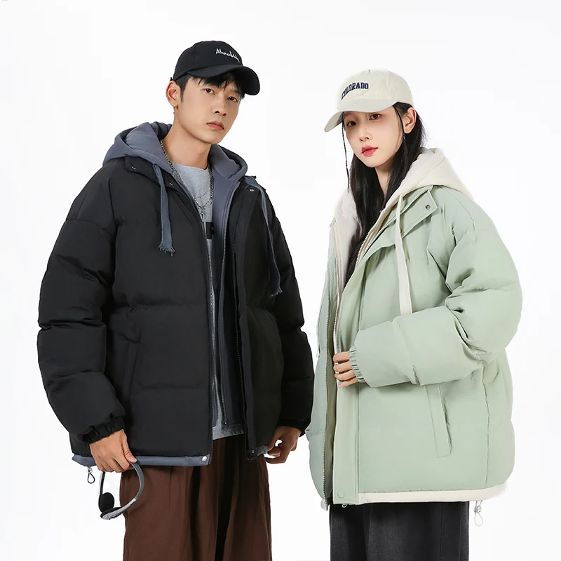 Two Sets of Cotton-padded Jackets for Men Autumn Winter Casual Thick and Warm Hooded Cotton-padded Jackets for Teenagers Couples