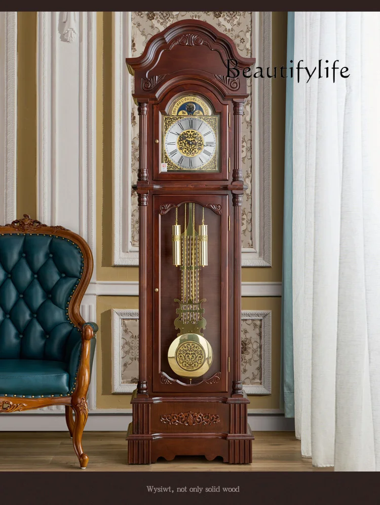 

European Mechanical Floor Clock New Chinese Retro Vertical Clock Living Room Villa Large Pendulum Clock