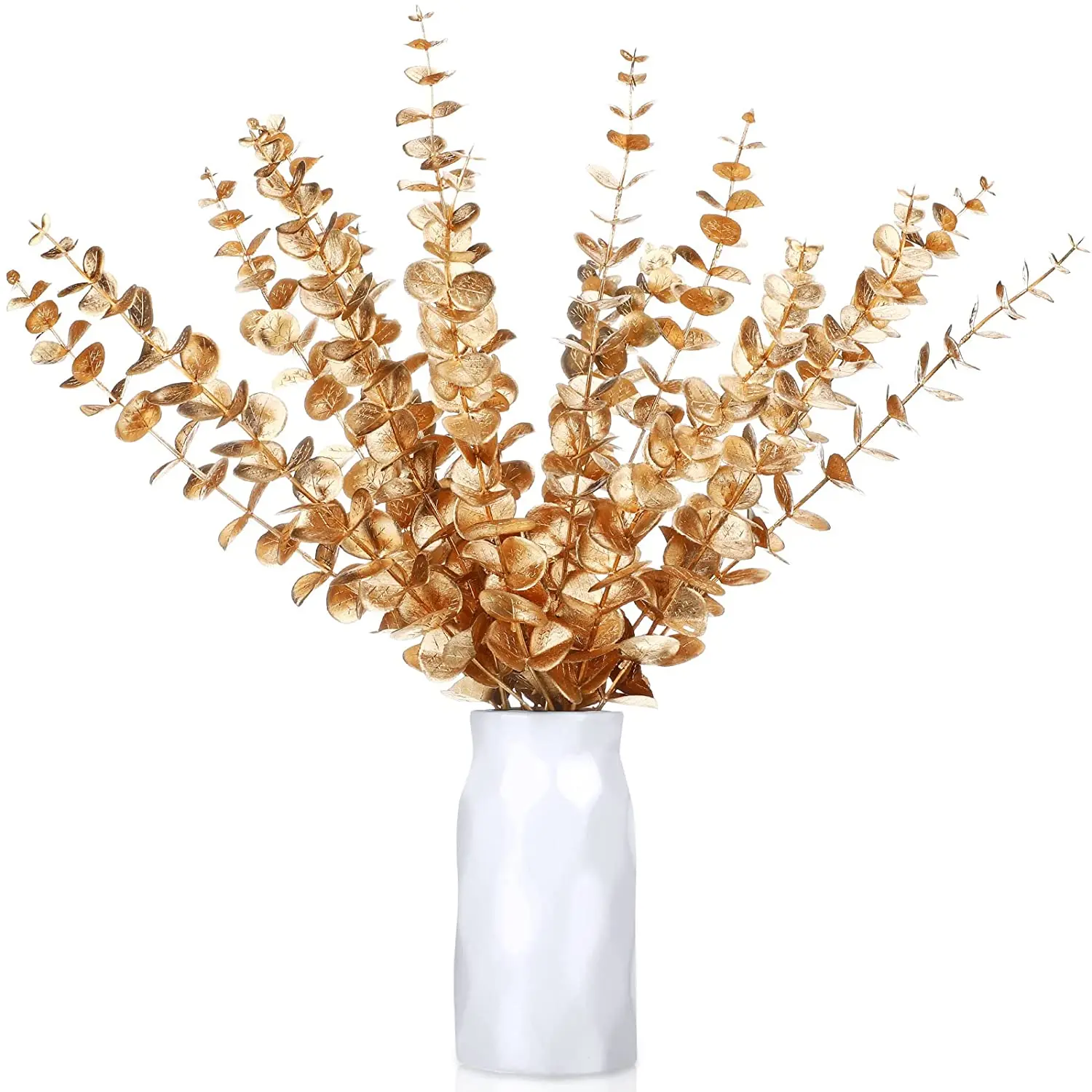 Yannew 12 Stück künstliche Eukalyptus-Stiele, silbernes Dollar-Grün, künstliche Pflanzen für Hochzeitsstrauß, Blumenarrangement, Heimdekoration – Detail 30