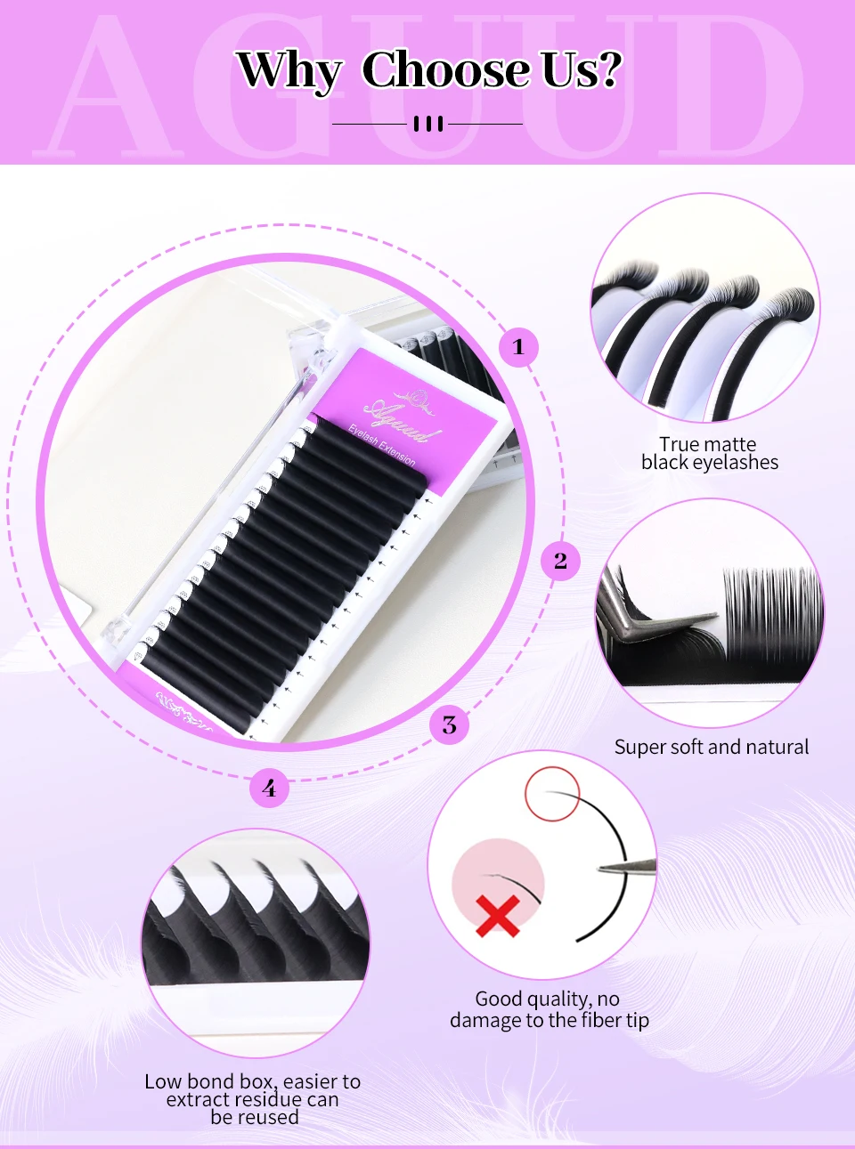 AGUUD Neue 2. klassische Wimpernverlängerung, individuelle Korea-PBT-Wimpern aus mattschwarzem, dunklem Kunstnerz, russisches Volumen, Kaschmir – Detail 6