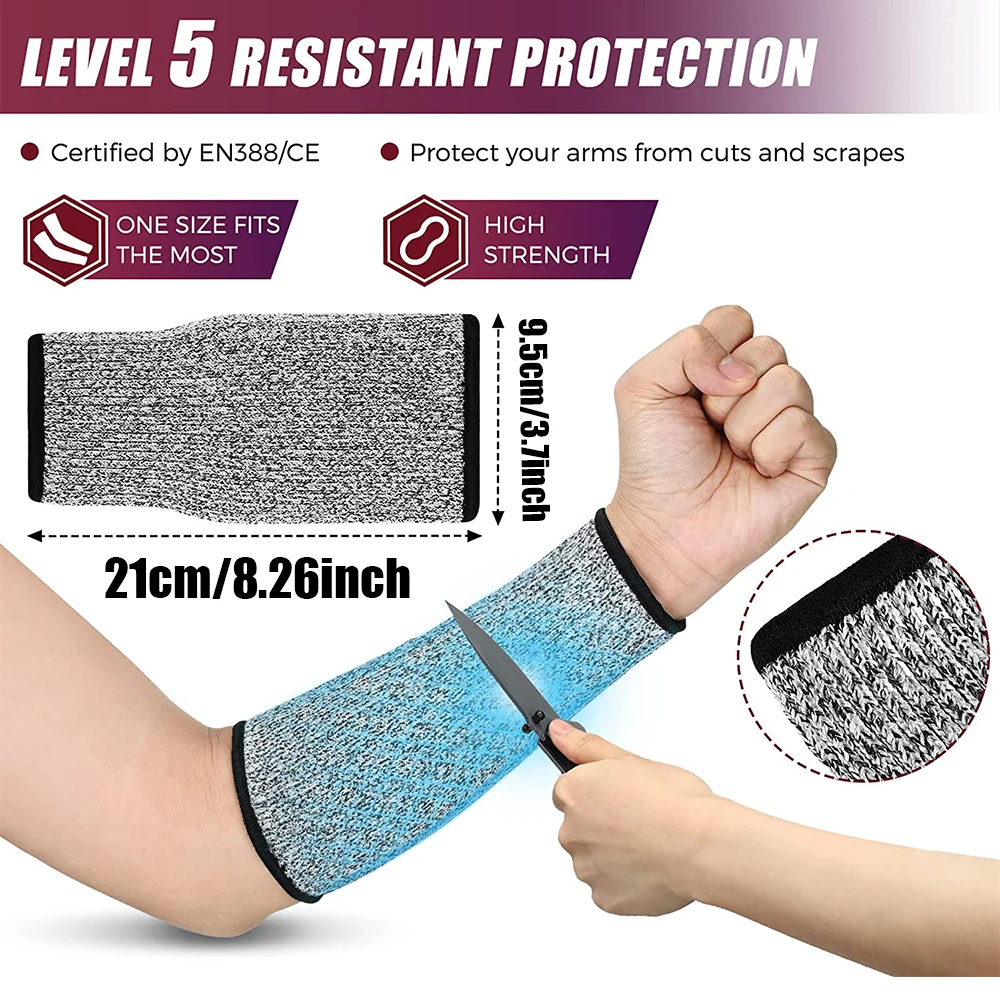 2Pair Level 5 HPPE Cut Arm Sleeve Safety Glove Resistant Anti-Puncture Arm Protection for Construction Automobile Glass Industry