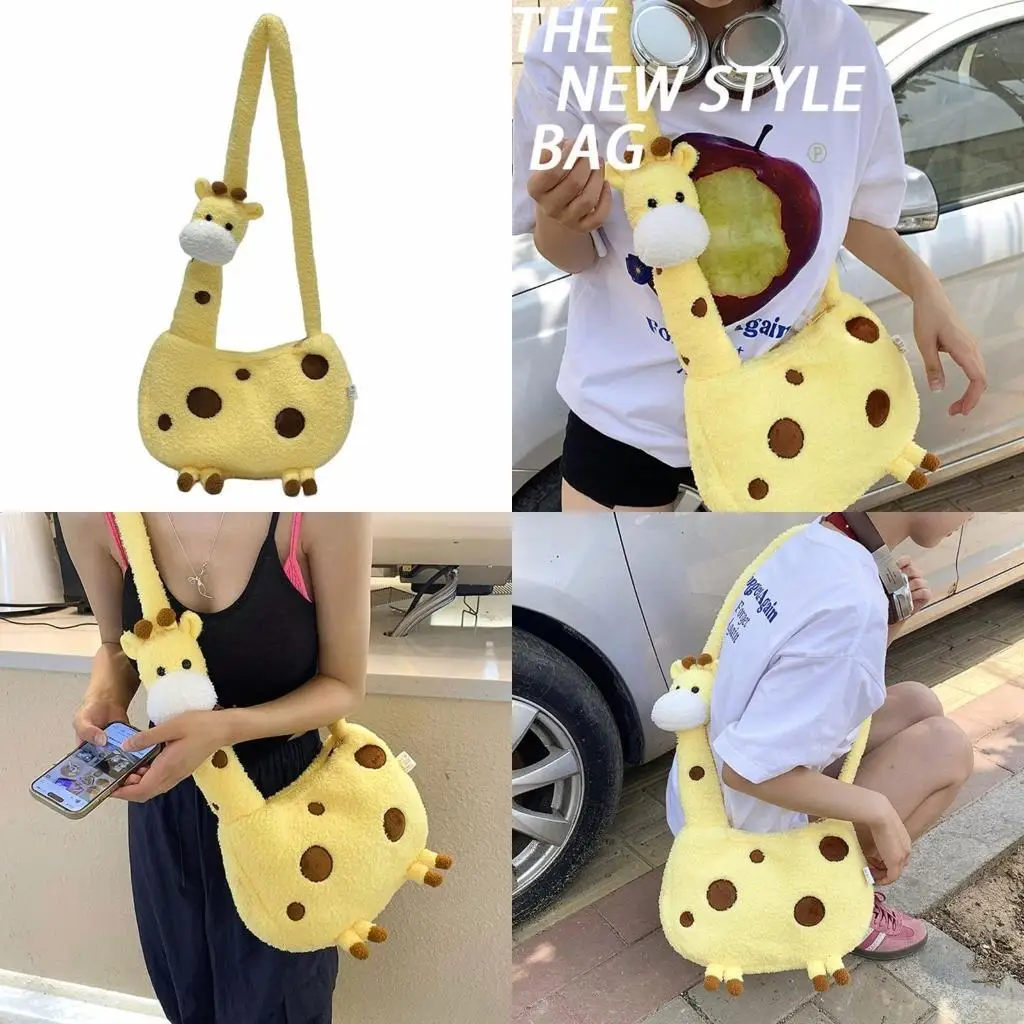 

D46D Womens Bag Korean Styles Shoulder Bag Cartoon Bag Plush Giraffe Crossbody Bag