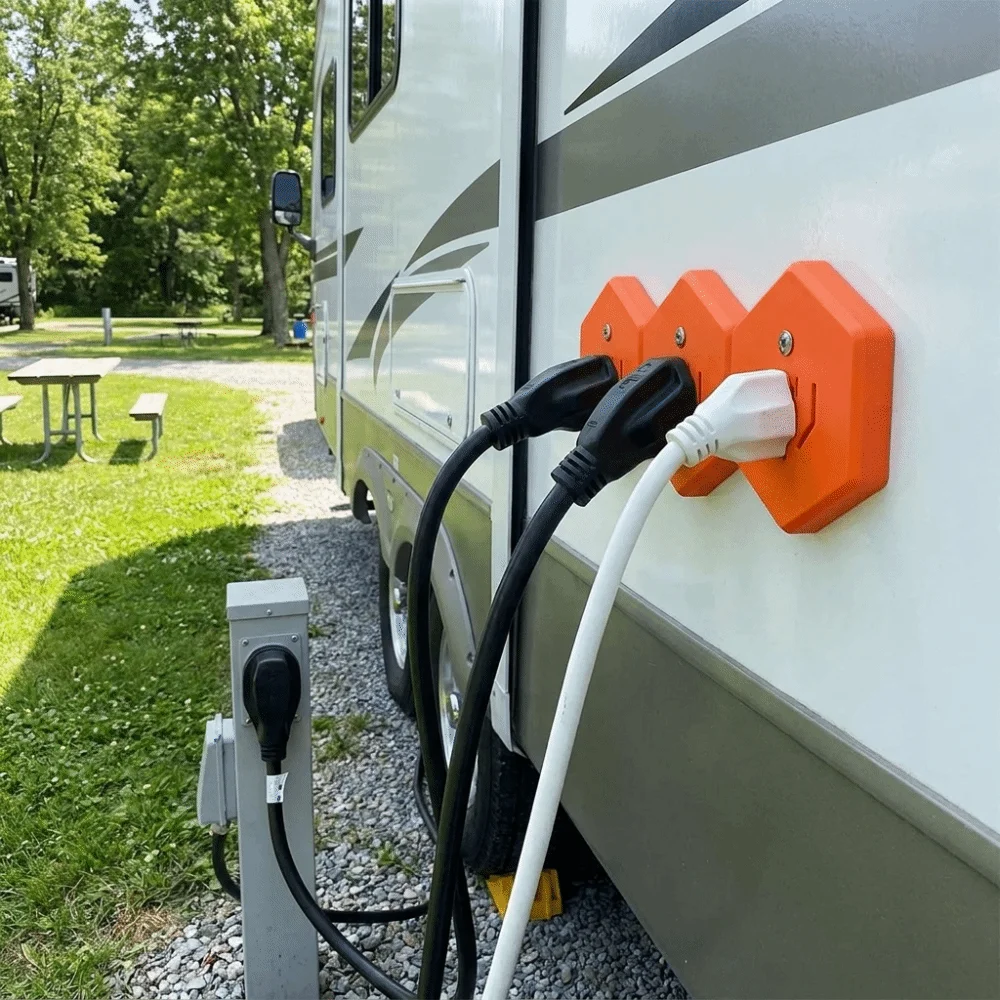 Heavy Duty RV Shore Power Socket Mount Bracket Three-Unit Hexagonal Integrated Structure Solid Hard Plastic Material Plug Holder
