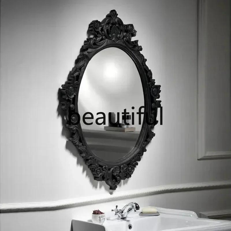 6239 French retro oval vanity mirror carved light luxury wall-mounted bathroom mirror fireplace decorative mirror 4