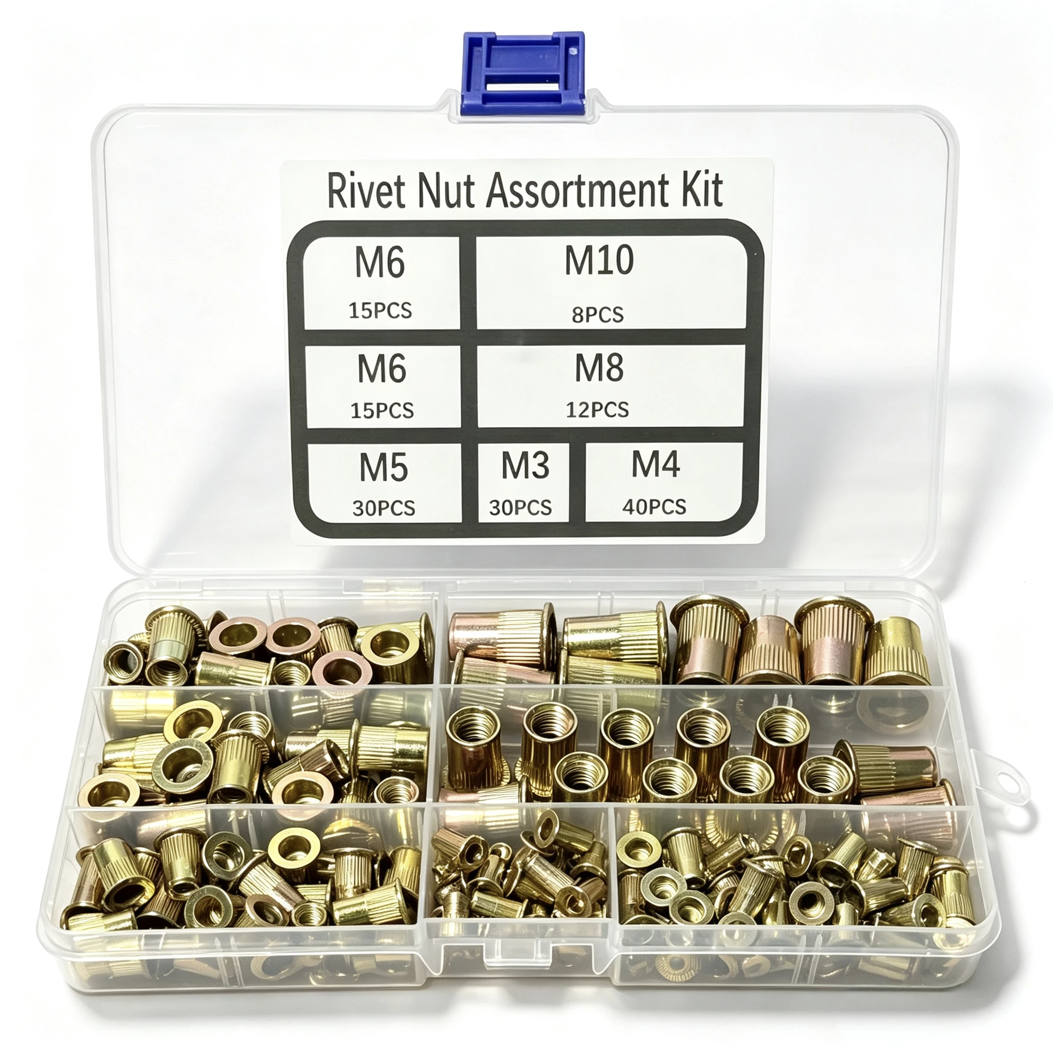 150PCS Metric Rivet Nuts, M3-M10. Zinc-Plated Carbon Steel Flat Flange Rivet Nut Inserts for Sheet Metal Installation