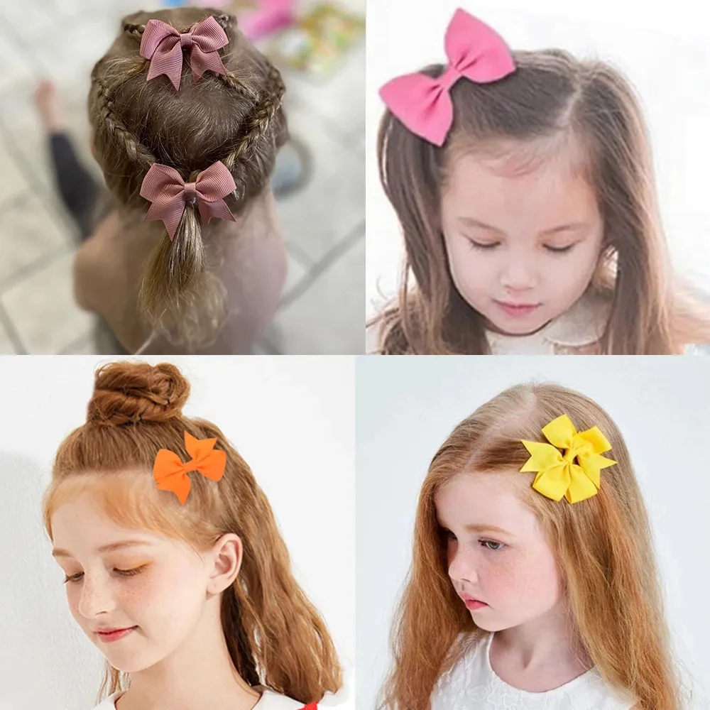 10Pcs/Set New Cute Solid Ribbon Bowknot Hair Clips for Baby Girls Handmade Bows Hairpin Barrettes Headwear Baby Hair Accessories