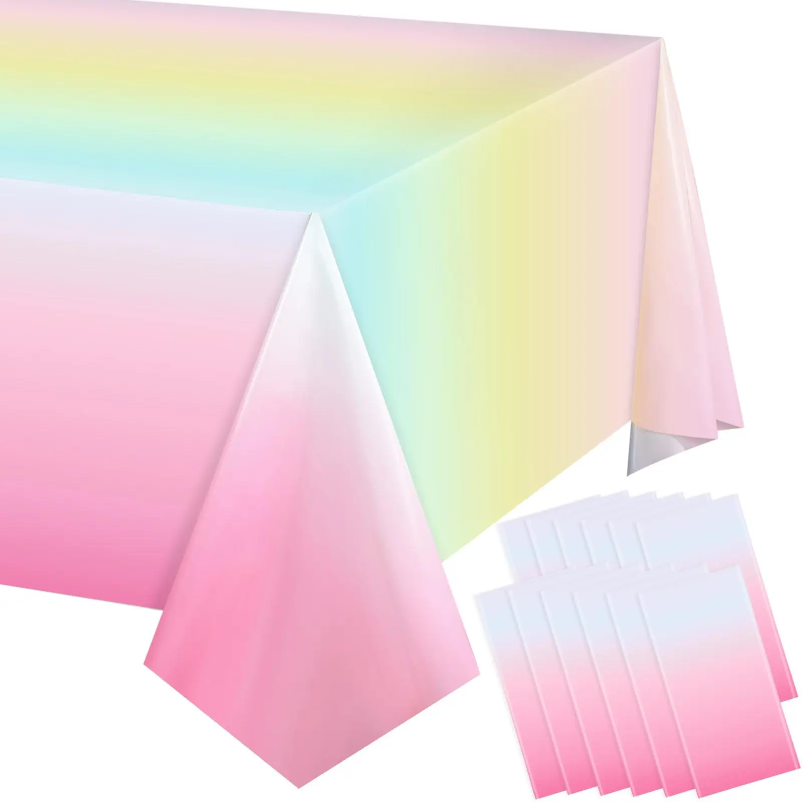 Pastel Rainbow Tablecloth Rainbow Disposable Dinnerware 108 x 54 Inch Table Cover for Birthday Wedding Shower Party Supplies