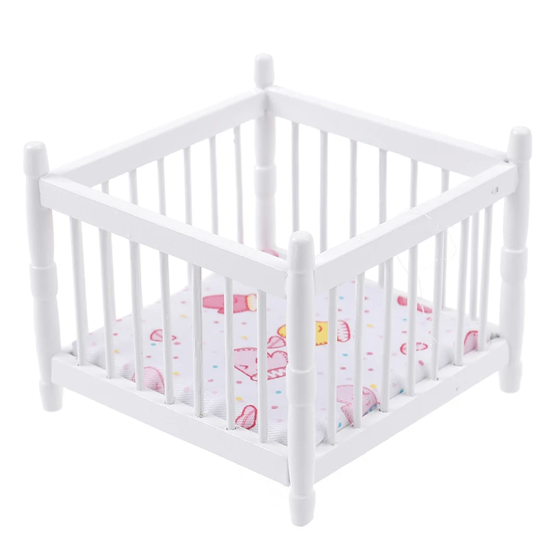 

1:12 Dollhouse Miniature Baby Bed DIY Simulated Wooden Crib Baby Doll Cradle Bed Furniture Model For Dollhouse Room