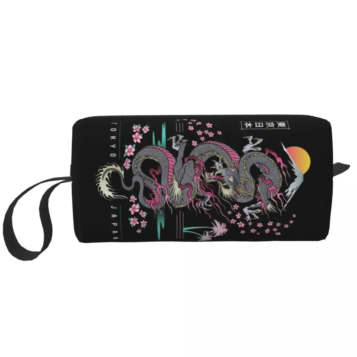 Tokyo Japan Dragon Cosmetic Bag Kawaii Tradition Asian Japanese Tattoo Art Makeup Case Beauty Storage Toiletry Bags