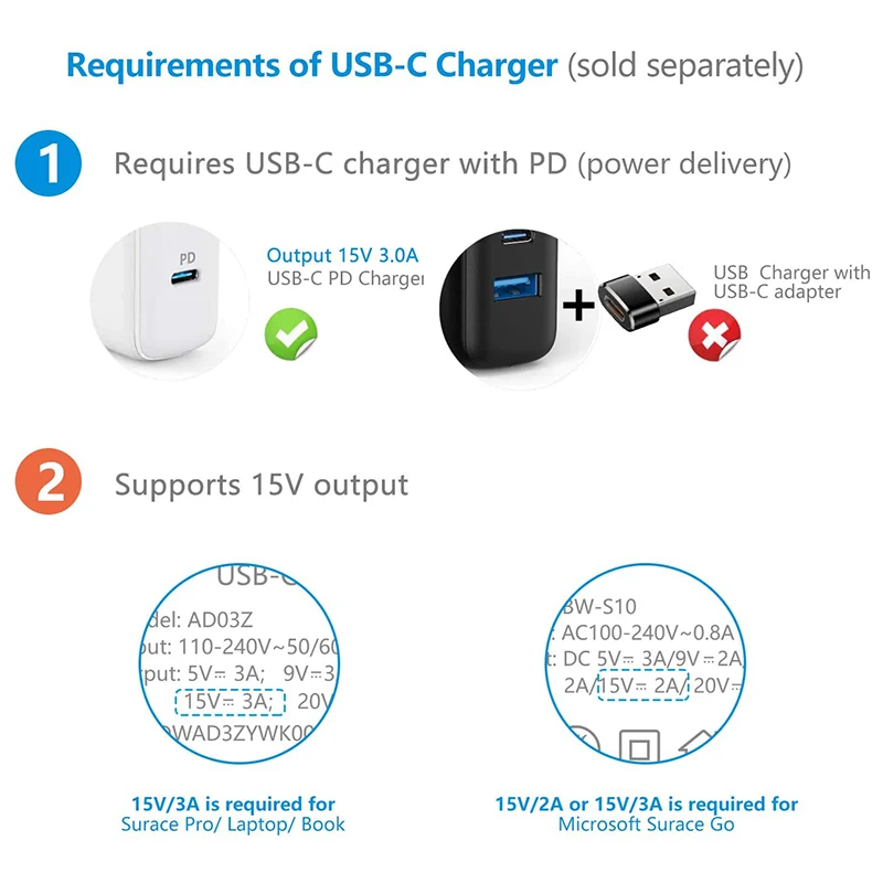 For Surface Connect To USB C Charging Cable Compatible For Surface Pro 3/4/5/6/7, Surface Laptop 3/2/1,Surface Go