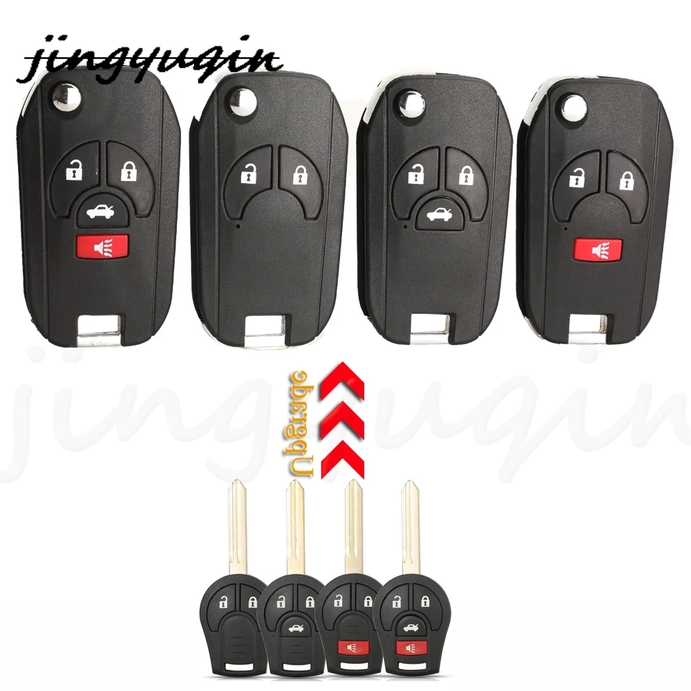 

jingyuqin 10pcs 2/3/4 Buttons Modified Flip Folding Remote Car Key Shell Case For Nissan Cube Juke Altima Maxima Sentra Versa