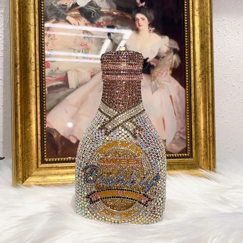 

Бутылка шампанского, обеденная сумка со стразами, темперамент знаменитостей, легкая роскошная женская сумка-клатч с кристаллами и бриллиантами