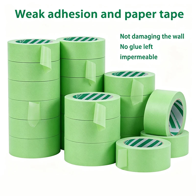 8 Rolls Green Weak Adhesive Masking Tape, Impermeable No Residue Painter Washi Tape for Wall Latex Paint Art Color SeparationDIY