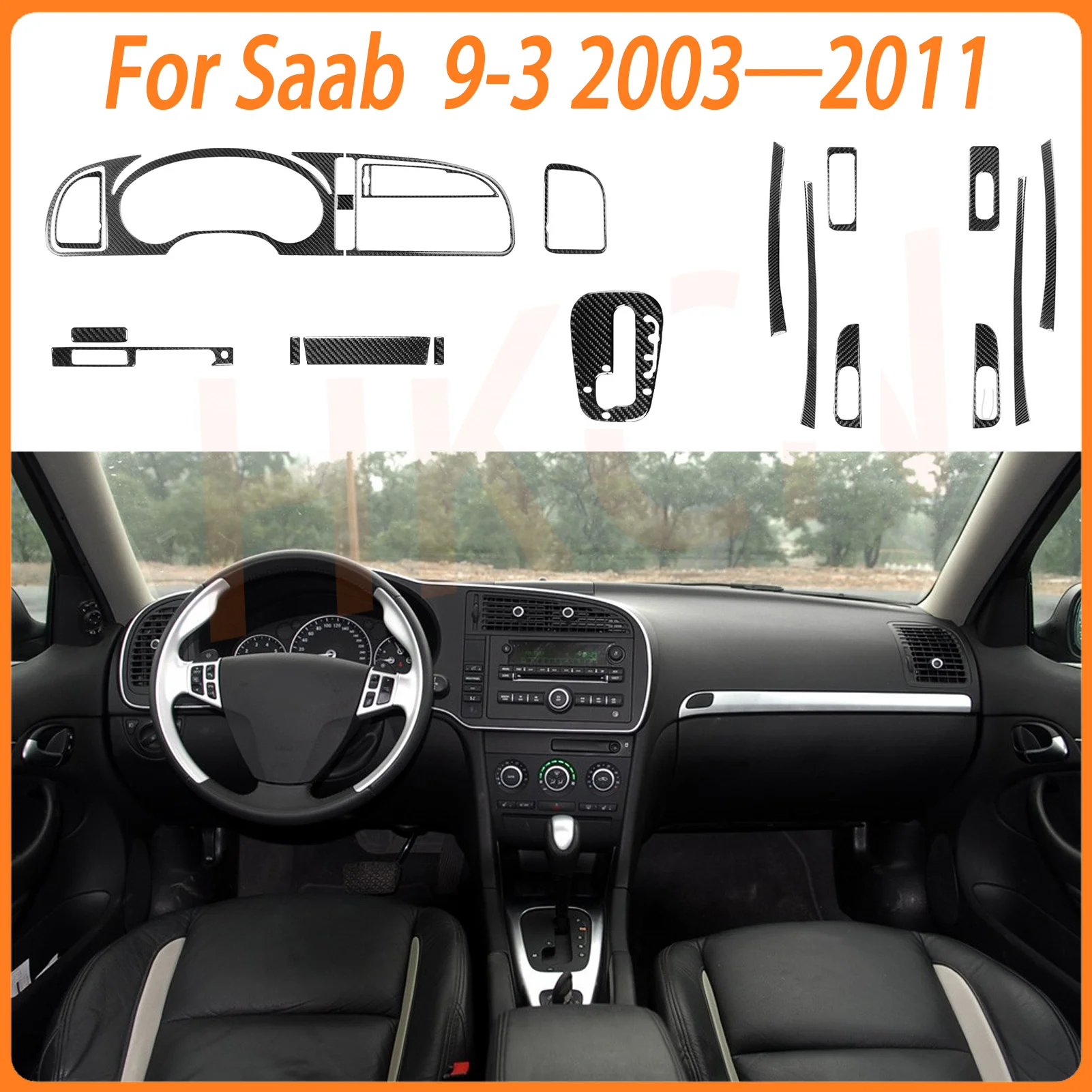 Car Dashboard Speedometer AC Knob CD Player Lifting Gear Shift Panel For Saab 9-3 2003-2011 Interior Trim Carbon Fiber Sticker