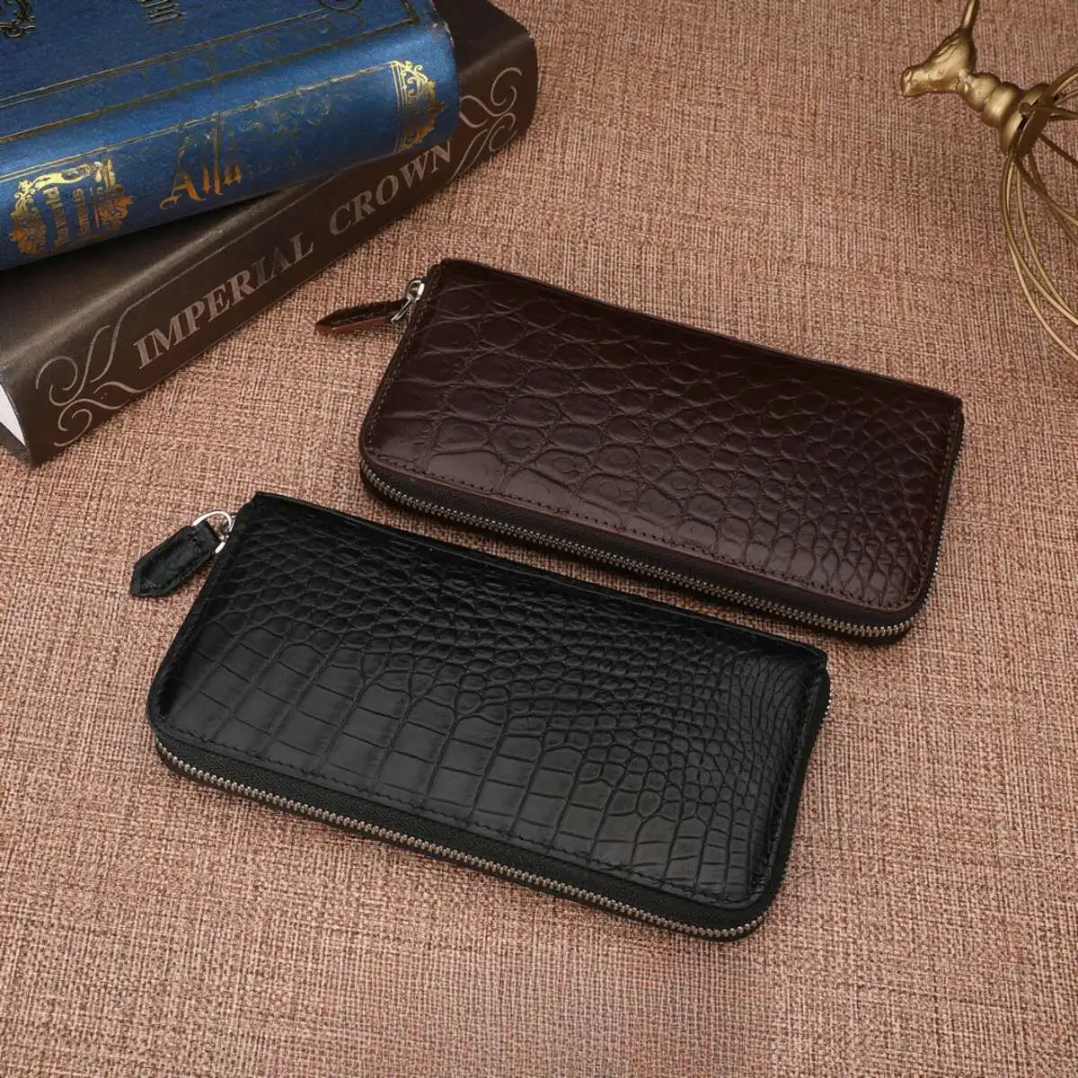 Matte Single Pull Double Pack Crocodile Belly Handbag Men's Leather Long кошелек мужской Men Wallets Purse Coin Purses Holders