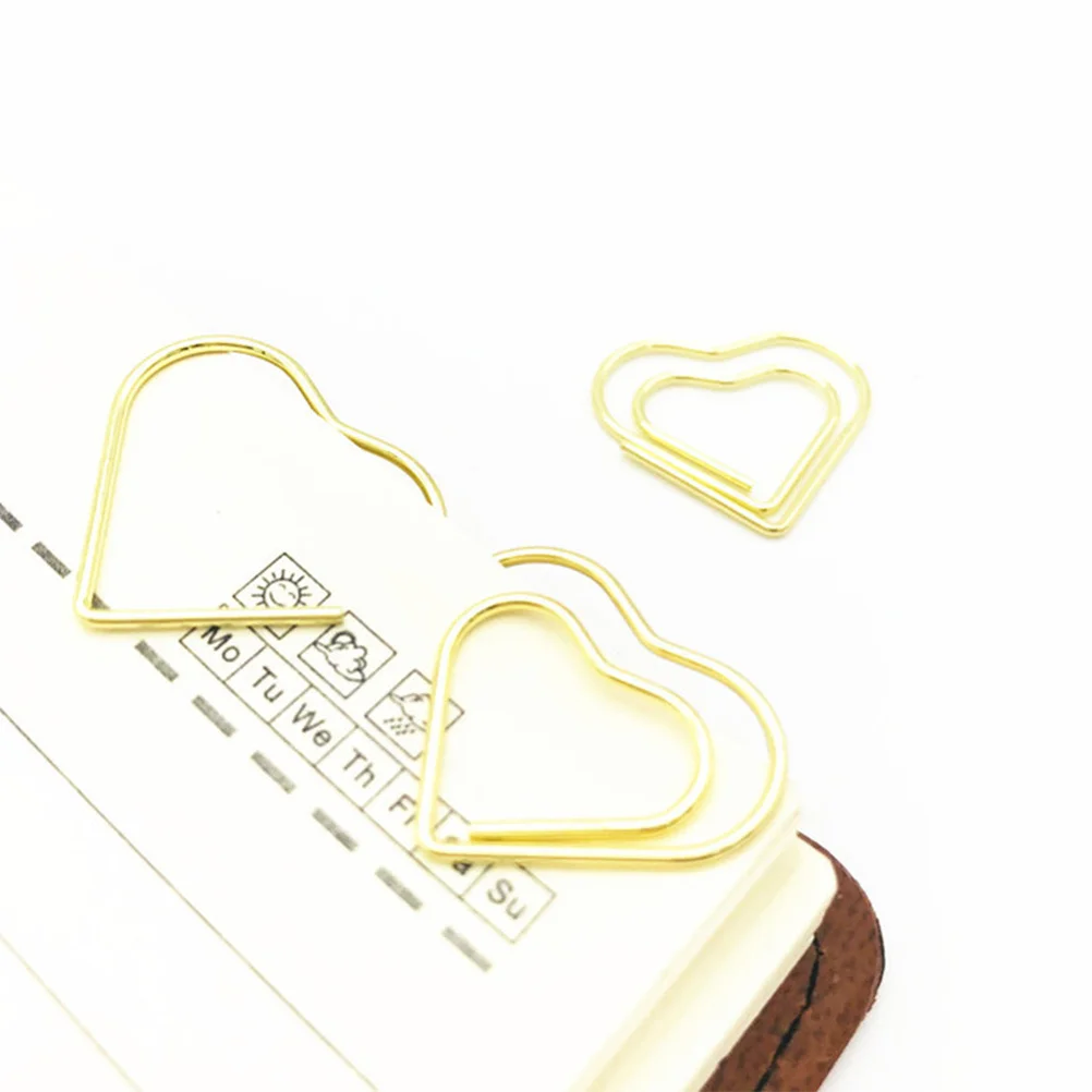 20Pcs Love Heart Paper Clips Premium Electroplated Metal Bookmark Clip for Documents Cards Sorting Cute Creative Stationery