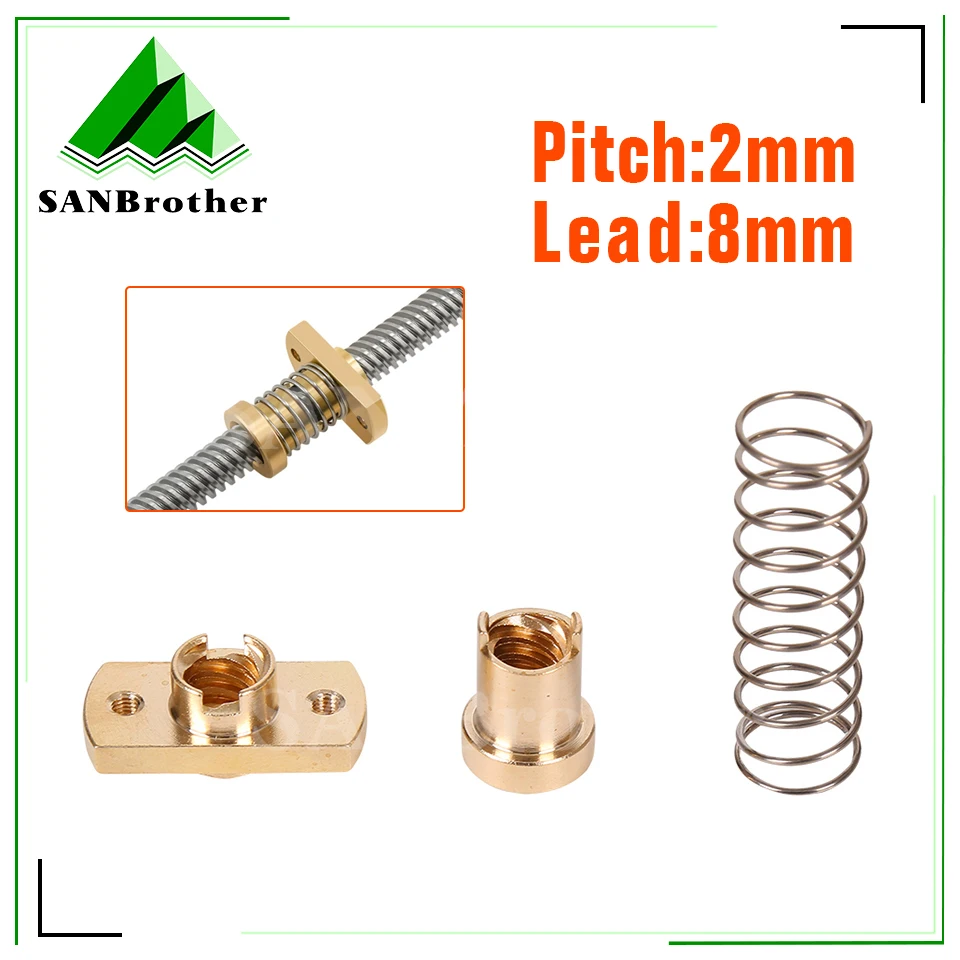 

T8 Anti Backlash Spring Loaded Nut Brass Elimination Gap Nut Used to upgrade Ender 3 CR-10 T8 Lead Screw DIY CNC 3D Printer