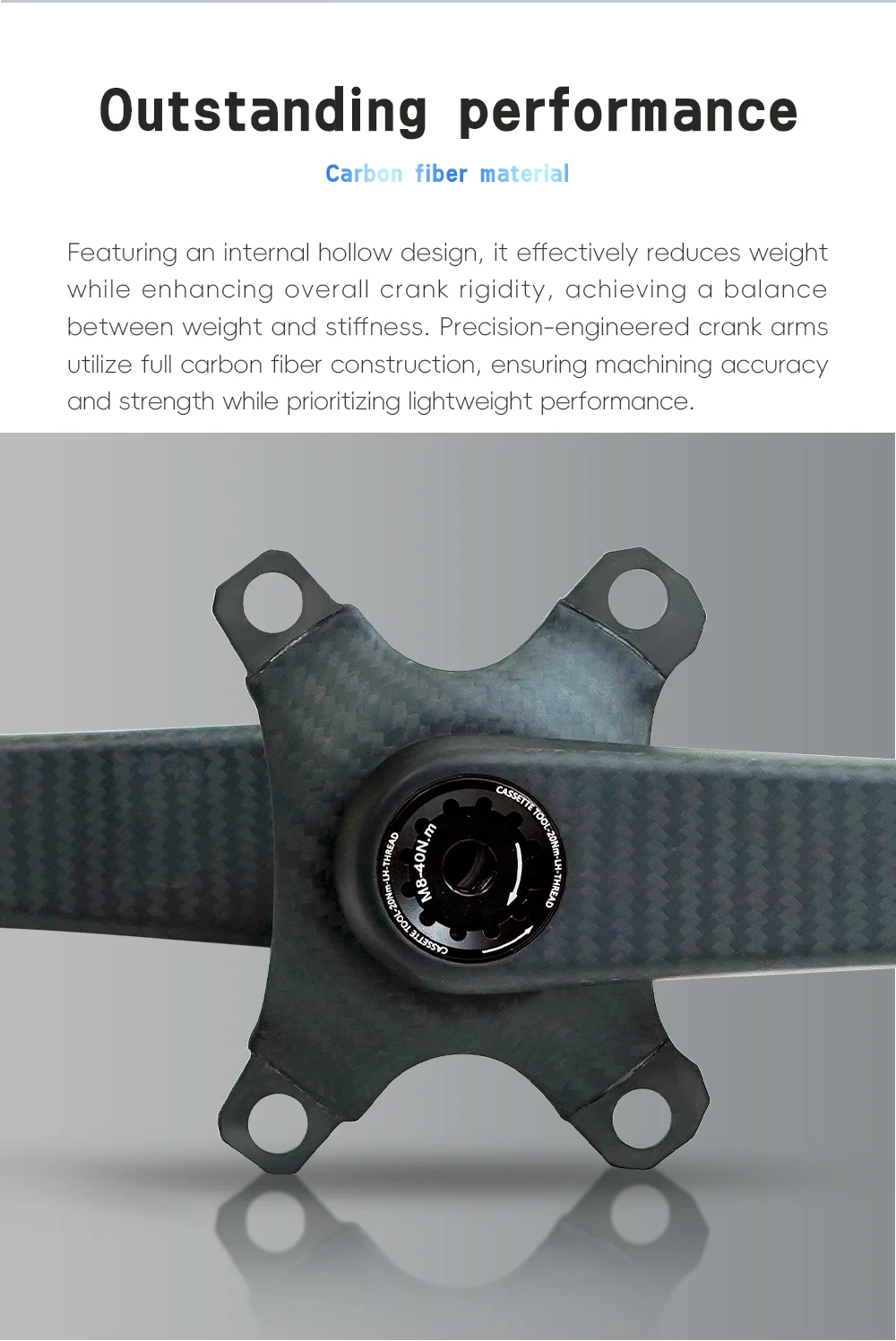 285g Ultraleichte Carbon-Kurbelgarnitur 24mm Ti-Spindel 155-175mm Straßenkurbel XCADEY Easton Spider 110BCD Powermeter-Bereit – Detail 9
