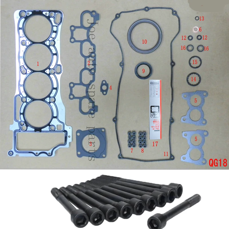 

QG18DE Engine complete Full gasket set kit cylinder head bolt nuts screw for Nissan Almera/Sentra/Sunny 1.8L 1769cc 00- 50218900