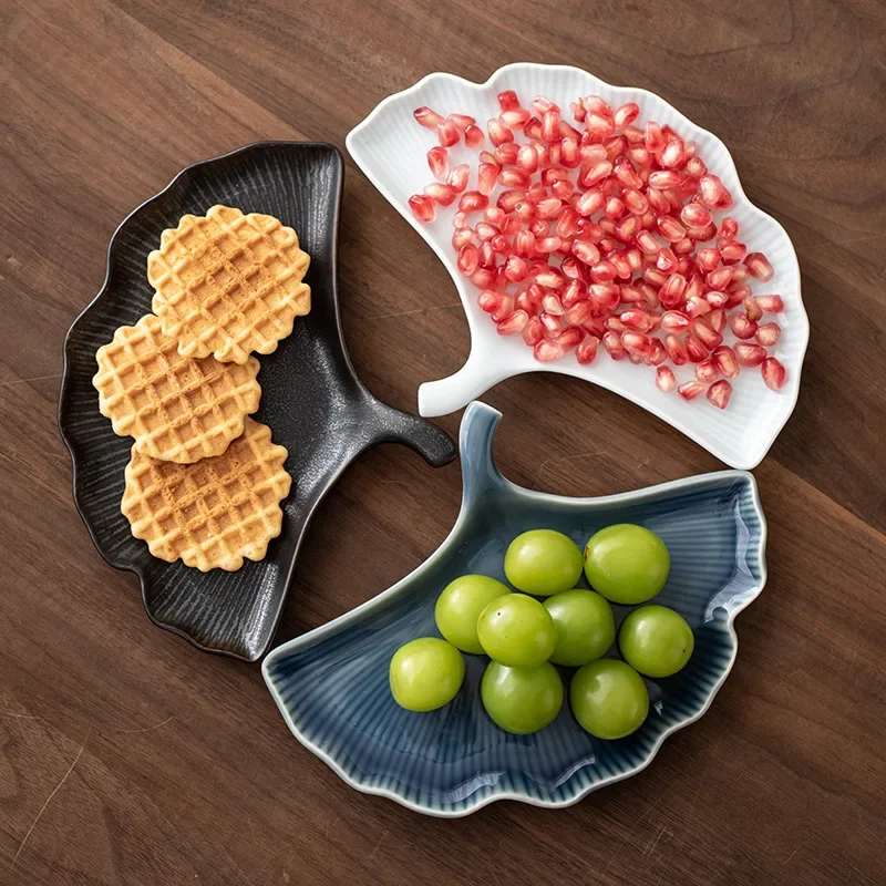 

Ginkgo Leaf Fruit Plate Can Be Fruit Basket Chinese Ceramic Snack Refreshment Plate Household Dried Fruit