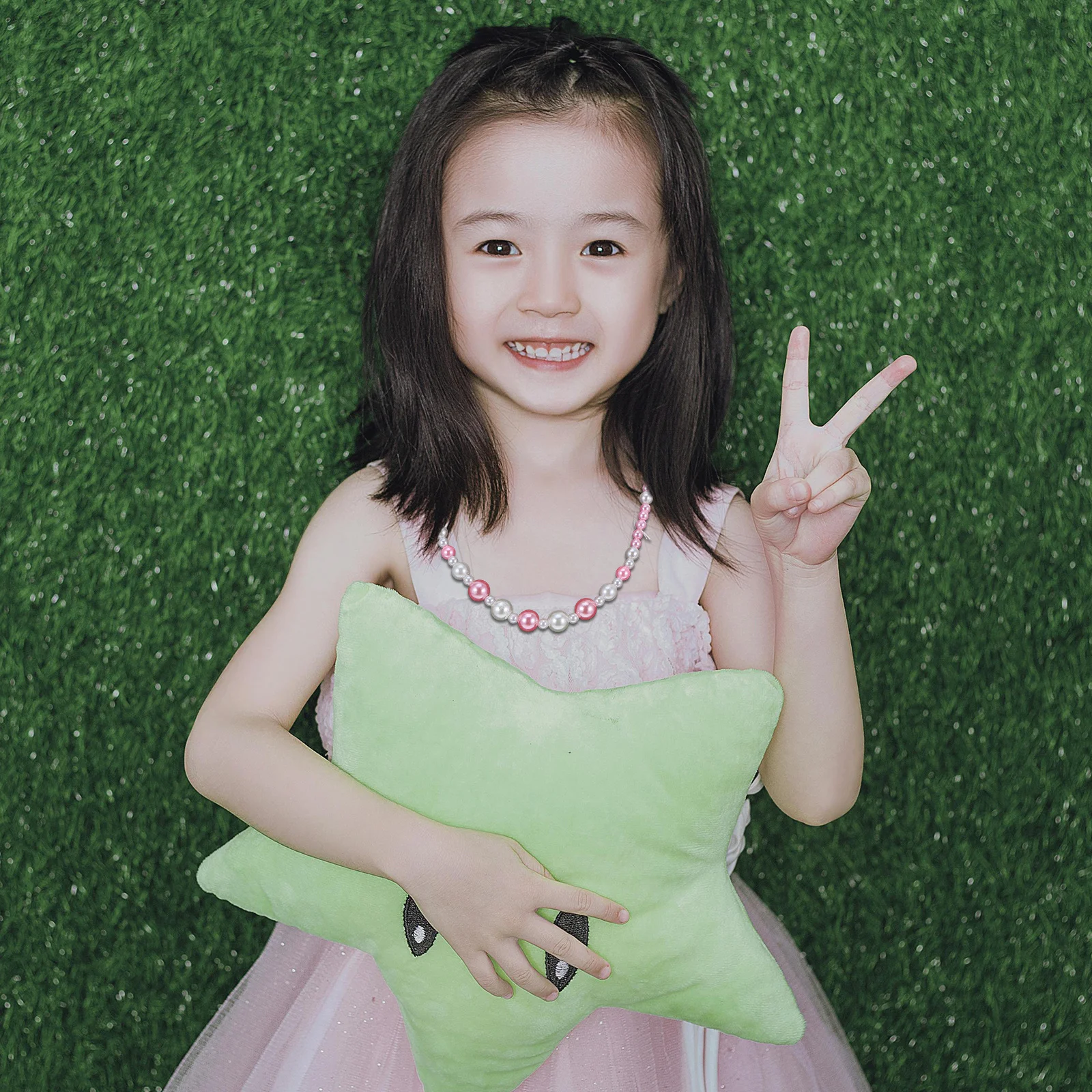 1 set di braccialetti con collana di perle finte per ragazze, set di gioielli con perline finte carine per bambini, regalo per feste, set di gioielli per bambini