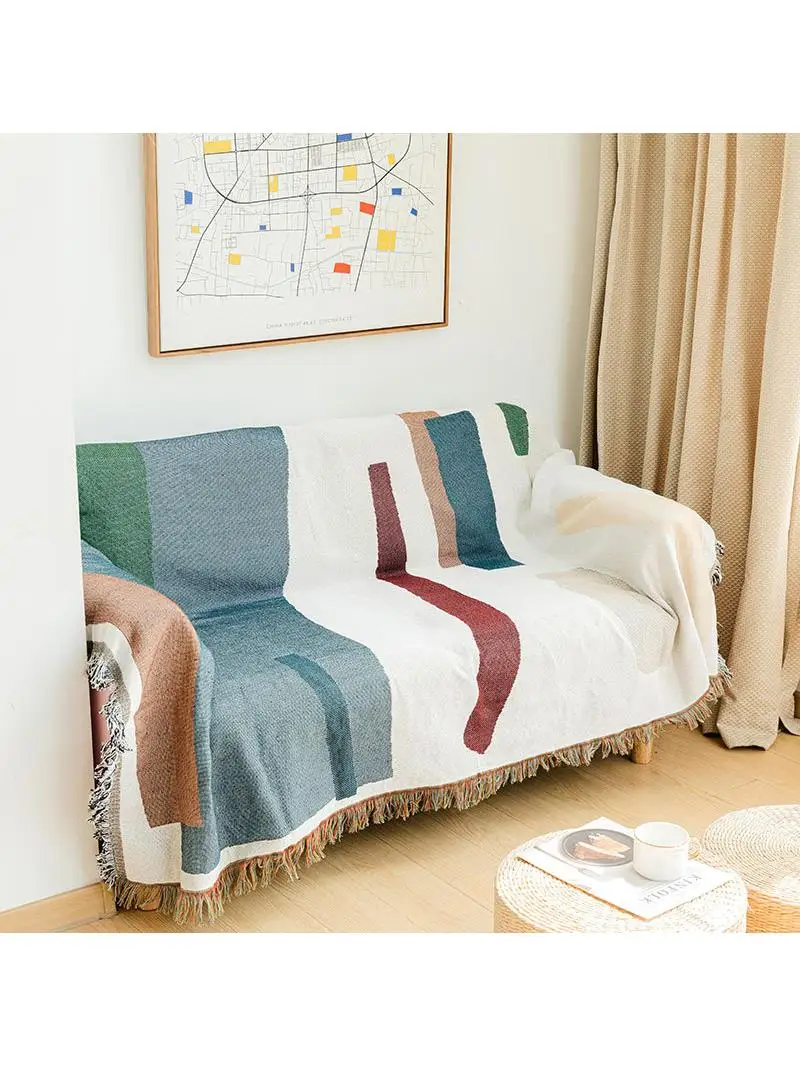 

Modern Simple Geometric Sofa Cover Towel Outdoor Picnic Mat Air Conditioner Quilt Polyester Fiber Striped Pattern Sofa Settee