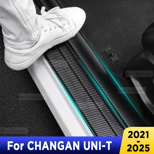 Imagen 1 del producto Para Changan UNI-T UNI T protector de puerta trasera de coche Pedal de alféizar de puerta textura de fibra de carbono accesorios de cuero PU estilo pegatina embellecedora de coche