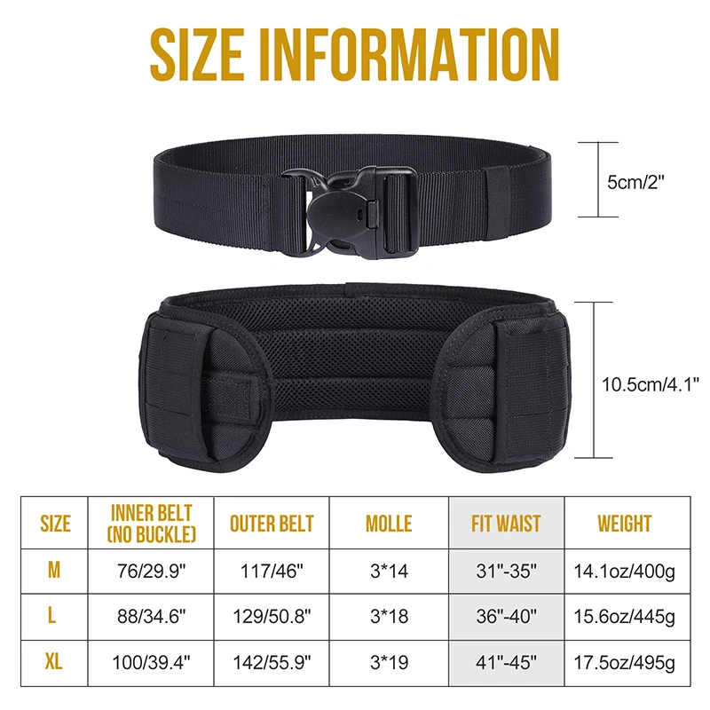 ONETIGRIS Tactical Battle Belt - MOLLE Belt Quick Release Padded Patrol Belt Airsoft Belts for Men