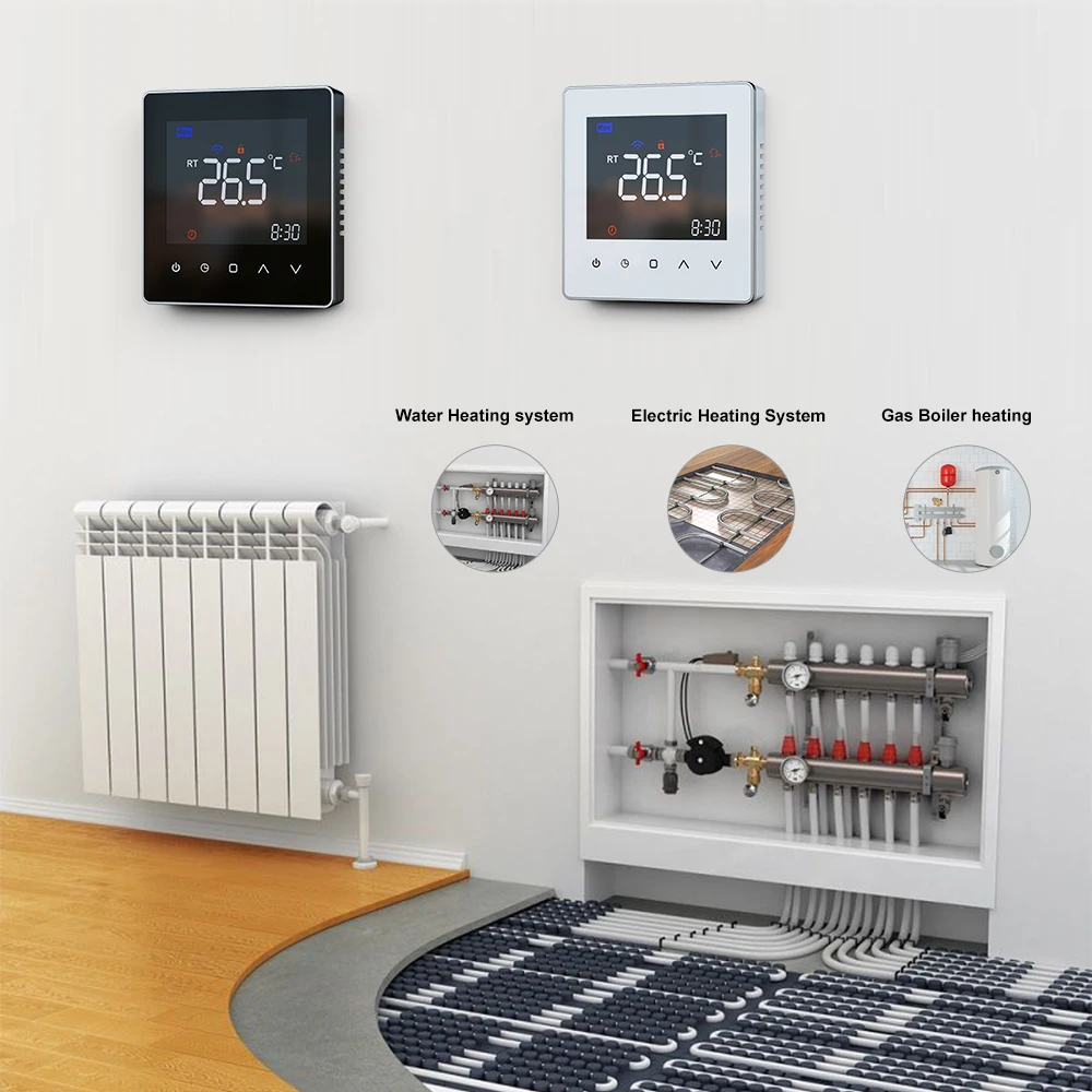 Tuya WiFi Smart Thermostat Modbus Temperature Controller Touch Screen Digital Programmable Room HVAC Heating AC 95-240V PC+ABS