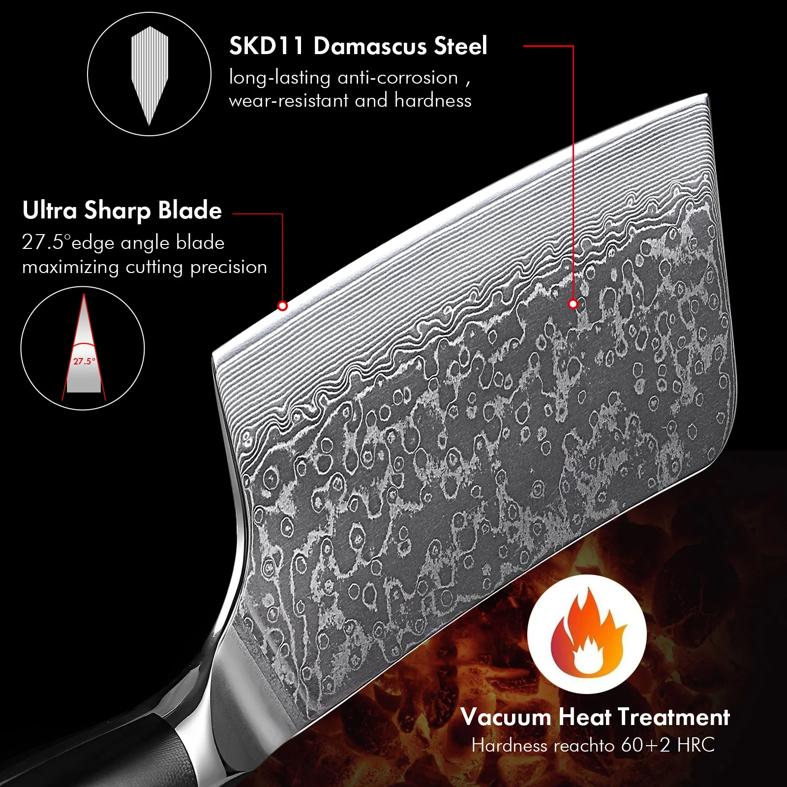 F.YOUNG 6.5-inch Bone Chopper Knife 67 Layer Japanese SKD11 Damascus Steel Sharp Kitchen Cleaver Boning Cutting Meat Chef Knives