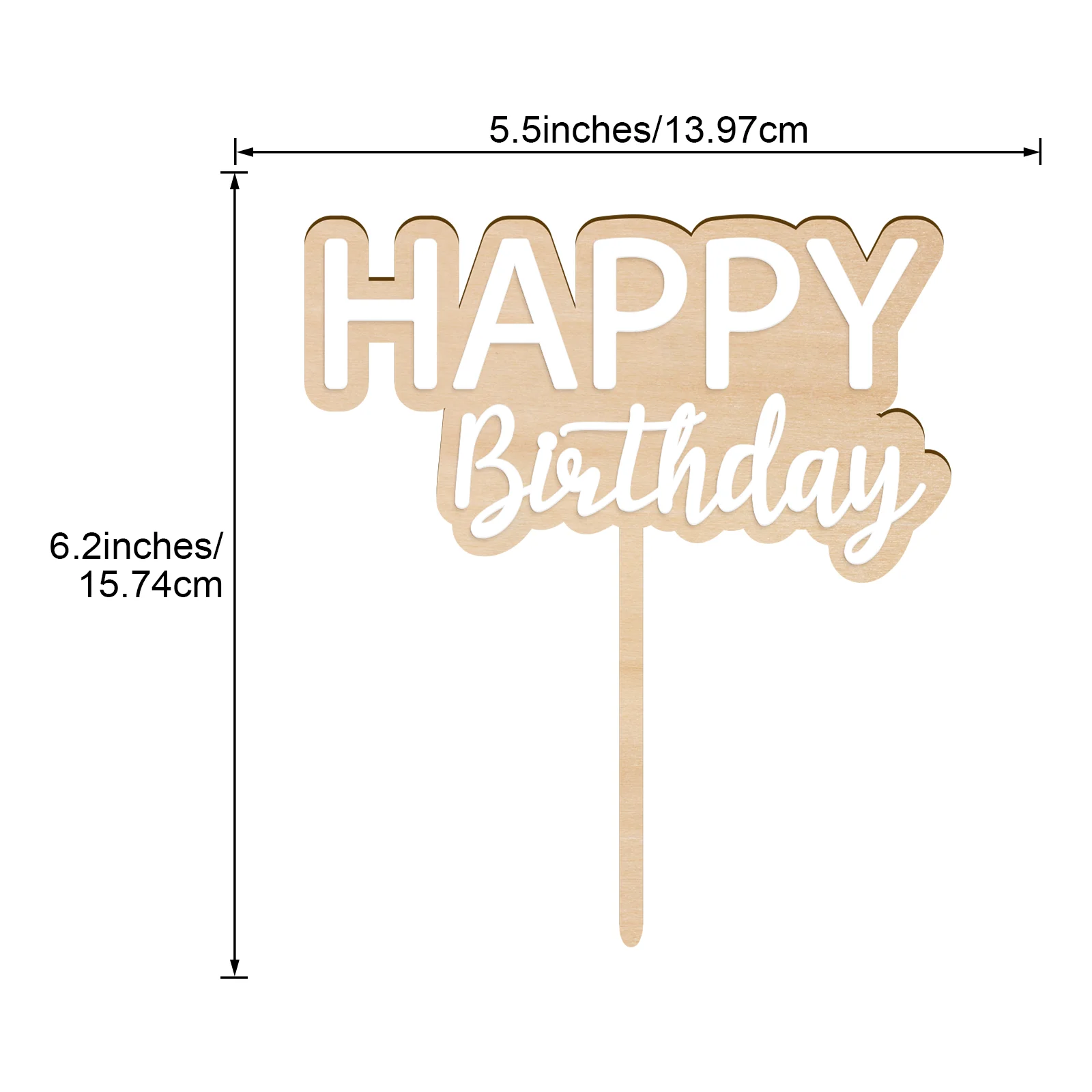 Happy Birthday Wooden and Acrylic Double Cake Topper Birthday Party Cake Decorations (Wood:0.4cm+Acrylic:0.2cm thickness)