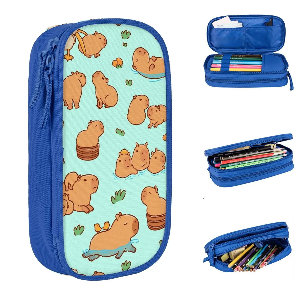 Lovely Capybara Seamless Pattern Pencil Case Cute Pencilcases Pen Box Kids Big Capacity Bag Office Gifts Stationery