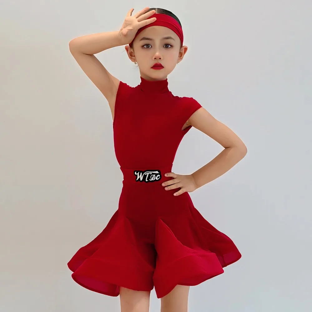 Children's Latin Dance Costumes Short Sleeves New Velvet Summer Autumn Practice Grade Test Competition Regulations