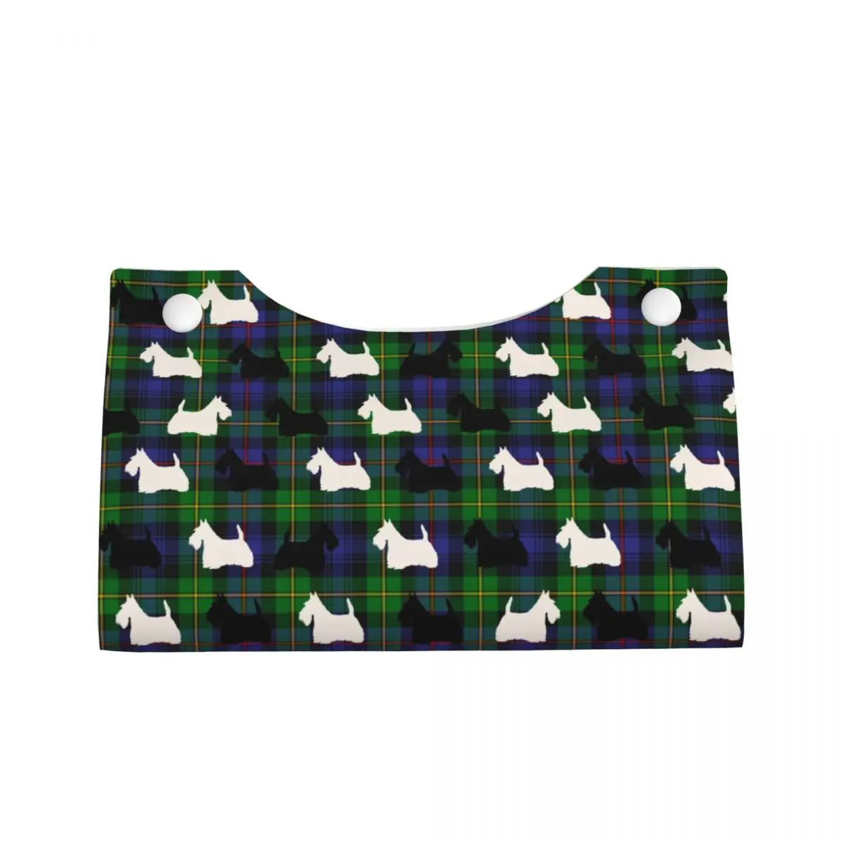 Custom Blue Green Tartan Scottish Terrier Plaid Tissue Box Cover PU Leather Rectangular Scottie Dog Facial Tissue Box Holder for