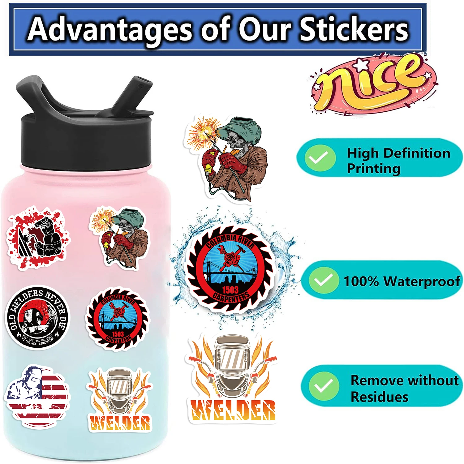 50PCS Cartoon Welder Stickers Toy For Skateboard Guitar Phone Computer Refrigerator Desk Helmet Personality Creative Sticker