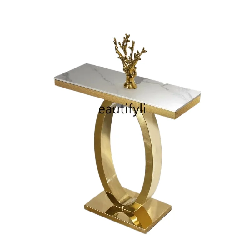 

Small size entrance hall entrance table stainless steel wall table simple light luxury narrow aisle corridor