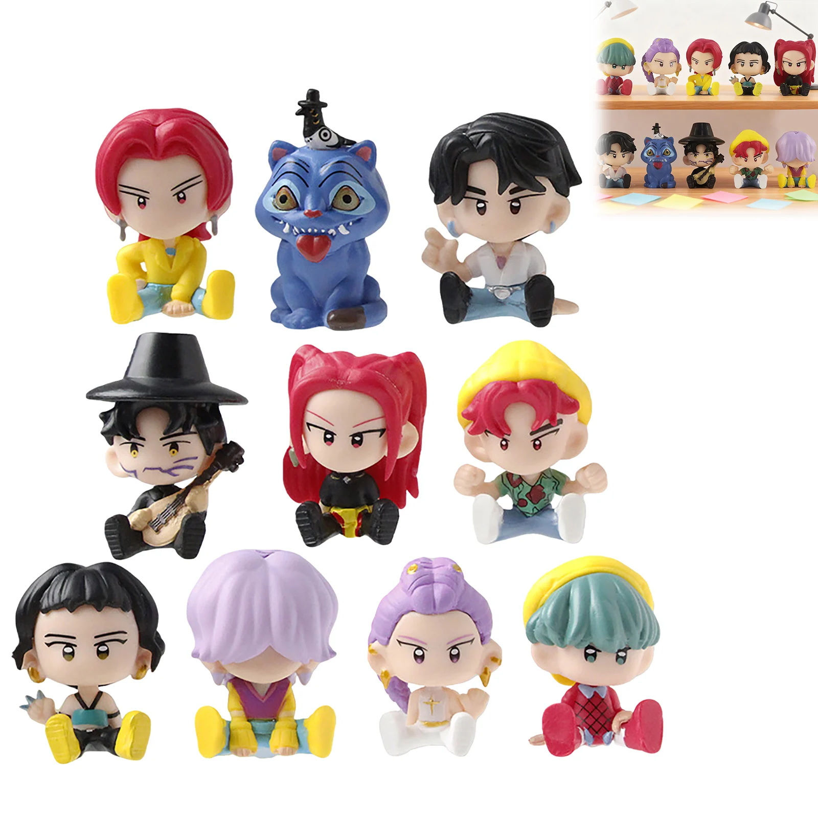 10 pezzi Demon Hunter Witch Figure Bag Mistero Anime Doll Set Simpatico cartone animato da collezione per bambini Modelli Bambole da collezione in sacco