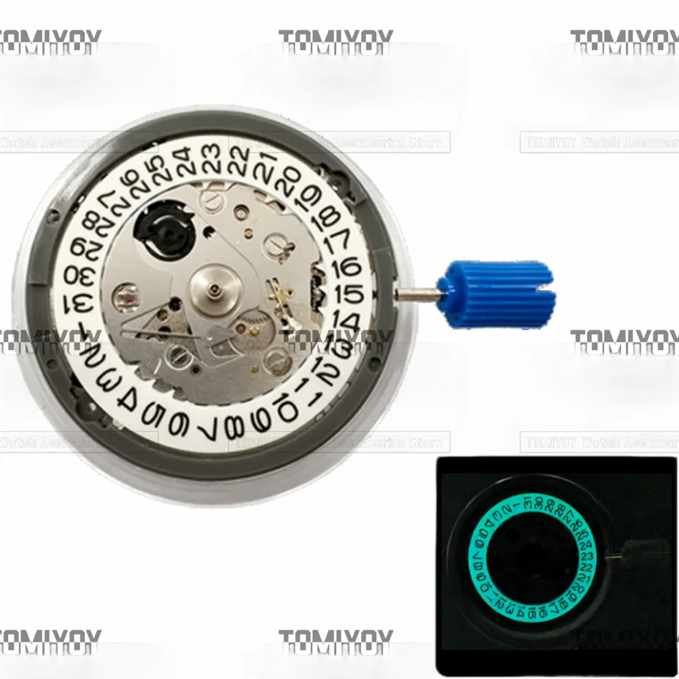Giappone NH34 movimento C3 verde/blu luminoso 3H Datewheel Mod giappone NH34A movimento meccanico 24 gioielli