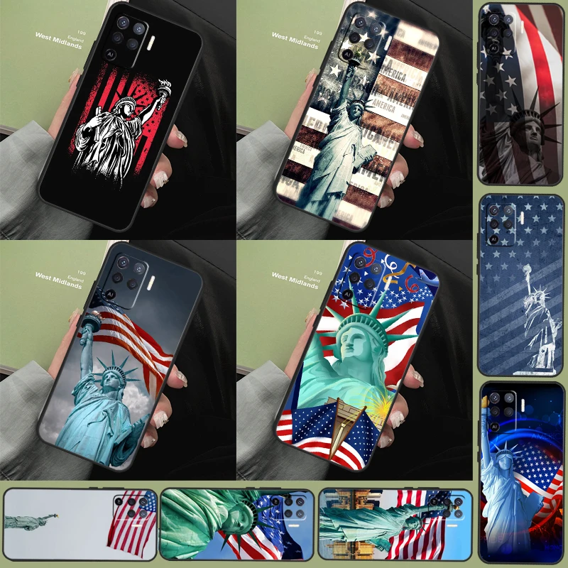 America Flag Statue of Liberty Case For OPPO A78 A77 A17 A15 A52 A72 A91 A93 A5 A9 A54 A74 A94 A53s A54s A57s A16 A76 A96