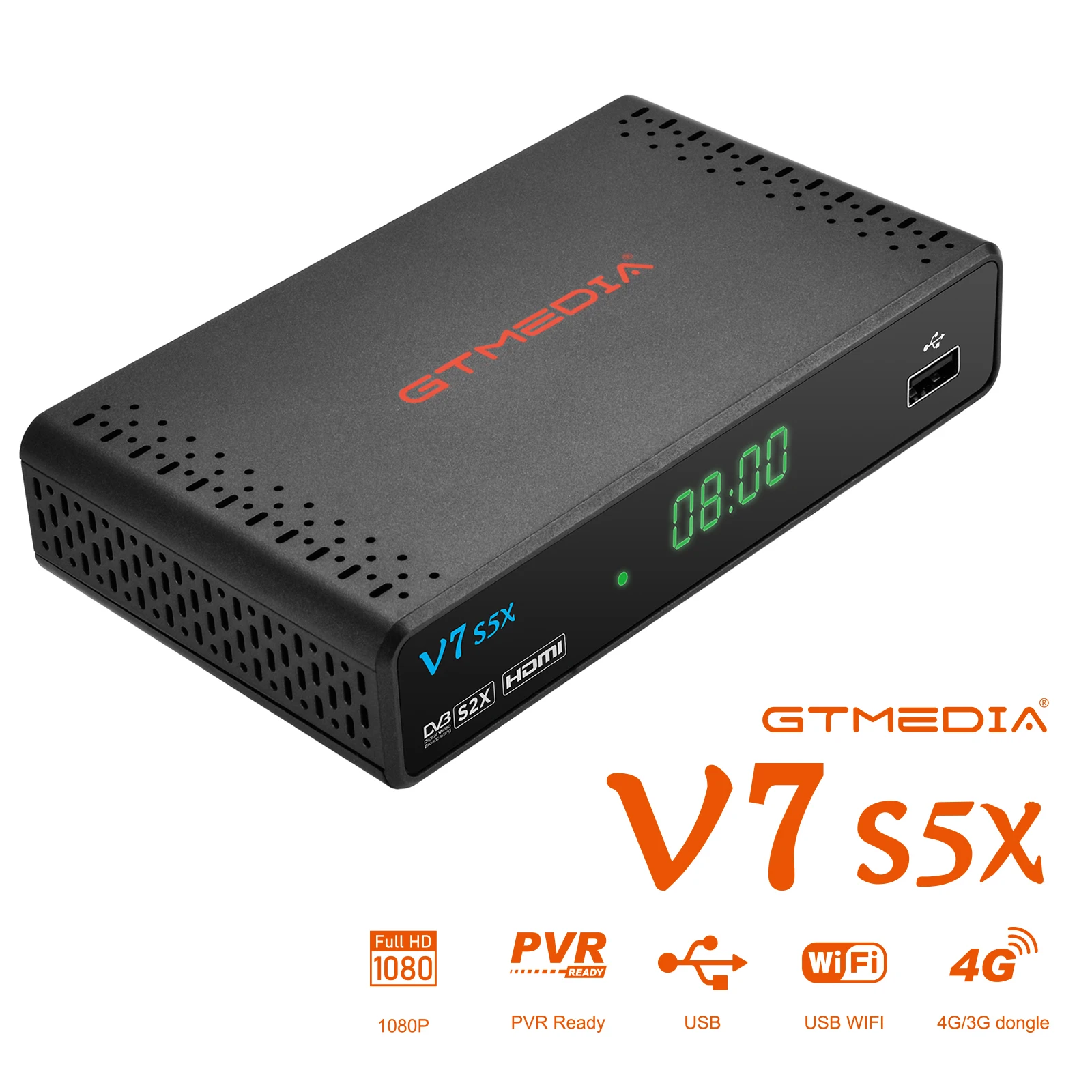 GTMEDIA V7 S5X 1080P HD Satellite Receiver Support DVB-S/S2/S2X, H.265(8bit), AVS+,CCM,ACM,VCM,Multi-stream/T2-MI With USB Wifi